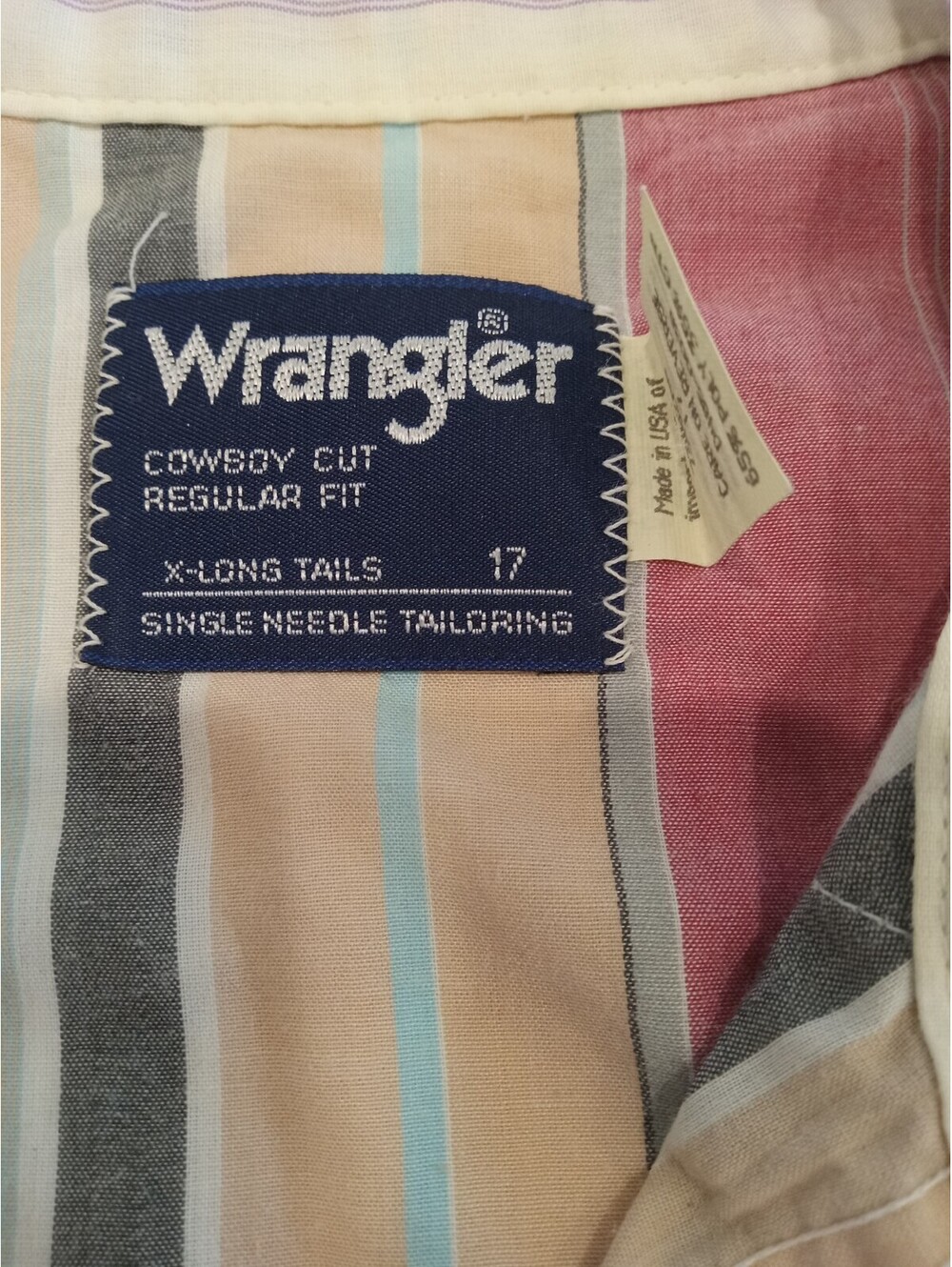 Wrangler Cowboy Cut Western Shirt Mens 17 Multi Stripe Pearl Snap X-Long Tails - Picture 6 of 6